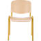 Chaise avec assise et dossier brun clair et pieds jaunes.