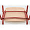 Vue de dessus d'une chaise: assise en bois, cadre brun-rouge en tubes métalliques.