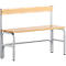 Wooden bench with backrest and grey frame, ideal for changing rooms.