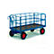 Chariot de transport bleu avec cadre en treillis et pneus rouges sur fond blanc.