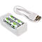 Chargeur de batterie pour piles Ansmann Basic II, 1-2x AA/AAA, câble USB inclus, 2 piles AA incluses, L 36,5 × P 26 × H 75 mm, blanc