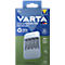 VARTA Eco Charger Pro. Boîte bleue avec chargeur. Texte : 75 % recyclé, 1 h, canaux de charge individuels, arrêt intelligent, technologie de sécurité avancée.