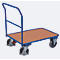 Chariot à barres de poussée, panneau acier/MDF, décor bleu gentiane/hêtre, L 1000 x l 700 mm, avec traverse, roulettes TPE avec EasySTOP, jusqu'à 400 kg
