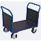 Chariot à double paroi frontale, acier/plaque de sérigraphie, bleu gentiane/marron foncé, L 1195 x l 800 mm, parois frontales en contreplaqué, roulettes en caoutchouc solide avec EasySTOP, 1000 kg