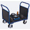 Chariot à double paroi frontale, acier/plaque de sérigraphie, bleu gentiane/marron foncé, L 1195 x l 800 mm, parois frontales en contreplaqué, roulettes en caoutchouc solide avec EasySTOP, 1000 kg