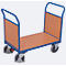 Chariot à double paroi frontale, acier/plaque MDF, décor bleu gentiane/hêtre, L 1000 x l 600 mm, parois frontales en plaque MDF, roulettes en TPE avec EasySTOP, jusqu'à 500 kg