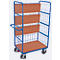 Chariot à étagères grillagées, acier/plaque MDF, décor bleu gentiane/hêtre, 4 étagères, 975 x 700 mm, EasySTOP, jusqu'à 500 kg