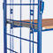 Chariot à plateaux, acier/MDF, décor bleu gentiane/hêtre, 1 plateau, 1200 x 800 mm, 2 panneaux d'extrémité en treillis métallique, EasySTOP, jusqu'à 500 kg