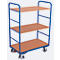 Chariot à plateaux, acier/MDF, décor bleu gentiane/hêtre, 3 plateaux, 1000 x 600 mm, EasySTOP, jusqu'à 250 kg