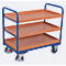 Chariot à plateaux, acier/MDF, décor bleu gentiane/hêtre, 3 plateaux, 965 x 555 mm, EasySTOP, jusqu'à 250 kg