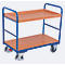 Chariot à plateaux, acier/plaque MDF, décor bleu gentiane/hêtre, 2 plateaux, 965 x 555 mm, EasySTOP, jusqu'à 250 kg