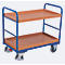 Chariot à plateaux, acier/plaque MDF, décor bleu gentiane/hêtre, 2 plateaux, 965 x 655 mm, EasySTOP, jusqu'à 250 kg