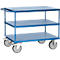 Chariot à plateaux Fetra 2423B, jusqu'à 600 kg, 3 plateaux avec plates-formes, surface de chargement L 1200 x l 800 mm, pneus TPE, poignée de poussée, acier, bleu brillant