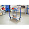 Chariot à plateaux Fetra 2740, 2 plateaux, L 850 x l 500 mm, jusqu'à 300 kg, 2 poignées de poussée, roues pivotantes &amp; fixes, bois &amp; acier, bleu brillant RAL 5007