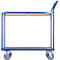 Chariot à plateaux Fetra 2740, 2 plateaux, L 850 x l 500 mm, jusqu'à 300 kg, 2 poignées de poussée, roues pivotantes &amp; fixes, bois &amp; acier, bleu brillant RAL 5007