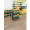 Chariot à revues, panneau acier/MDF, décor bleu gentiane/hêtre, L 890 x l 450 mm, avec traverse, roulettes TPE avec EasySTOP, jusqu'à 200 kg