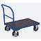 Chariot à usage intensif, acier/plaque de sérigraphie, bleu gentiane/marron foncé, L 1025 x l 700 mm, avec traverse, roulettes en caoutchouc solide avec EasySTOP, jusqu'à 1000 kg
