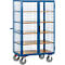 Chariot armoire grillagé, avec porte battante double, verrouillable, 5 sols en bois, jusqu’à 750 kg, 1000 x 680 mm, bleu