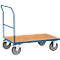 Chariot avec poignée de poussée, acier/bois, bleu-hêtre, jusqu'à 600 kg, l. 1200 x P 800 mm, roulettes TPE