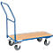 Chariot de magasin, fond en bois, L 850 x l. 450 mm, jusqu'à 250 kg, tubes d'acier, bleu