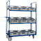 Chariot de préparations de commandes Rollcart, pour bacs Euros, avec 3 étages avec fond ouvert, L 1240 x l. 620 x H 1350 mm, capacité de charge 200 kg, livré avec 9 bacs Euro