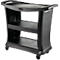 Chariot de service noir avec trois niveaux et roues.