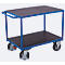 Chariot de table à usage intensif, acier/plaque de sérigraphie, bleu gentiane/marron foncé, 2 plateaux, L 1195 x l 800 mm, roulettes en caoutchouc plein avec EasySTOP, jusqu'à 1000 kg