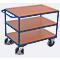 Chariot de table à usage intensif, panneau acier/MDF, décor bleu gentiane/hêtre, 3 plateaux, L 850 x l 500 mm, roulettes TPE avec EasySTOP, jusqu'à 400 kg