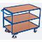 Chariot de table léger, panneau acier/MDF, décor bleu gentiane/hêtre, 3 plateaux, L 985 x l 605 mm, roulettes TPE avec EasySTOP, jusqu'à 250 kg