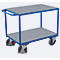 Chariot de table lourd, panneau acier/MDF, bleu gentiane/argent, 2 plateaux, L 1200 x l 800 mm, roulettes TPE avec EasySTOP, jusqu'à 500 kg