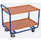 Chariot de table, panneau acier/MDF, décor bleu gentiane/hêtre, 2 étagères, L 970 x l 570 mm, roulettes TPE avec frein de blocage, jusqu'à 200 kg