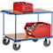 Chariot de transport, acier/bois, 2 étages, L 1000 x l. 700 mm, jusqu’à 600 kg, coloris bleu brillant/hêtre