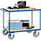 Chariot de transport, acier/bois, 2 étages, L 850 x l. 500 mm, jusqu’à 500 kg, coloris bleu brillant/hêtre