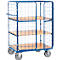 Chariot grillagé Fetra 8481-3DE, jusqu'à 600 kg, porte battante verrouillable avec toit, 3 niveaux avec étagères en bois composite, surface de chargement L 1000 x l 600 mm, pneus TPE