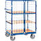 Chariot grillagé Fetra 8481-3DE, jusqu'à 600 kg, porte battante verrouillable avec toit, 3 niveaux avec étagères en bois composite, surface de chargement L 1000 x l 600 mm, pneus TPE