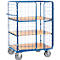 Chariot grillagé Fetra 8482-3DE, jusqu'à 600 kg, porte battante verrouillable avec toit, 3 niveaux avec étagères en bois composite, surface de chargement L 1000 x l 700 mm, pneus TPE