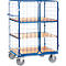 Chariot grillagé Fetra 8482-3DE, jusqu'à 600 kg, porte battante verrouillable avec toit, 3 niveaux avec étagères en bois composite, surface de chargement L 1000 x l 700 mm, pneus TPE