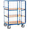 Chariot grillagé Fetra 8483-3DE, jusqu'à 600 kg, porte battante verrouillable avec toit, 3 niveaux avec étagères en bois composite, surface de chargement L 1200 x l 800 mm, pneus TPE
