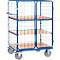 Chariot grillagé Fetra 8483-3DE, jusqu'à 600 kg, porte battante verrouillable avec toit, 3 niveaux avec étagères en bois composite, surface de chargement L 1200 x l 800 mm, pneus TPE