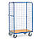 Chariot grillagé fetra®, roulettes pivotantes et fixes, jusqu'à 600 kg, L 1369 x l 809 x H 1800 mm, acier et bois, bleu brillant RAL 5007 et finition hêtre