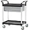 Chariot polyvalent, 2 tiroirs, 4 roues pivotantes TPR avec 2 freins, 2 plateaux, L 680 x l 450 mm, plastique/aluminium, noir/argenté 