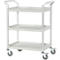 Chariot polyvalent, 4 roulettes pivotantes TPR avec 2 freins, 3 plateaux, L 680 x l 450 mm, plastique/aluminium, gris clair/argent alu 