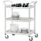 Chariot polyvalent, 4 roulettes pivotantes TPR avec 2 freins, 3 plateaux, L 680 x l 450 mm, plastique/aluminium, gris clair/argent alu 
