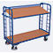 Chariots à étagères, acier/MDF, décor bleu gentiane/hêtre, 2 étagères, 1650 x 650 mm, panneaux d'extrémité avec renforts en acier rond, EasySTOP, jusqu'à 400 kg