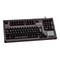 Schwarze Cherry-Tastatur mit integriertem Touchpad und deutschem QWERTZ-Layout auf weißem Hintergrund.