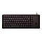 Schwarze Tastatur mit integriertem Trackball und Funktionstasten. Auf den Tasten sind Buchstaben, Zahlen und Sonderzeichen zu sehen.