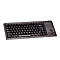 Schwarze Computertastatur mit Tasten und einem integrierten Touchpad.