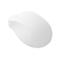 Weiße, ergonomisch geformte Computermaus vor weißem Hintergrund. Oben befindet sich ein kleines Rechteck.