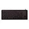 Schwarze Tastatur mit Trackball und Funktionstasten. Auf den Tasten sind Buchstaben, Zahlen und Sonderzeichen aufgedruckt.