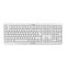 Weisse Computertastatur mit allen Tasten und Kabel, Herstellerlogo: Cherry.